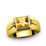 Anel de Formatura em Ouro Amarelo 18k com Citrino e Diamantes, 10mm