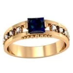 Anel de Confraria em Ouro Amarelo 18k com Safira e Diamantes, 10mm
