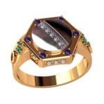 Anel de Confraria em Ouro Amarelo & Branco 18k com Safira, Esmeralda e Diamantes,  16mm