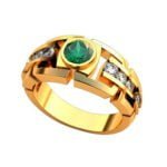 Anel de Confraria em Ouro Amarelo 18k com Esmeralda e Diamantes, 13mm