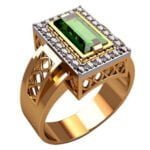 Anel de Formatura em Ouro Amarelo 18k com Turmalina e Diamantes, 15mm