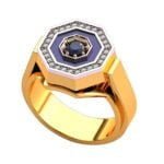 Anel de Confraria em Ouro Amarelo 18 com Mourion Preto e Diamantes, 14mm