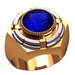 Anel de Confraria em Ouro Amarelo 18k com Safira, 16mm