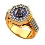 Anel de Confraria em Ouro Amarelo 18k com Mourion Preto e Diamantes, 15mm