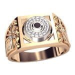 Anel de Confraria em Ouro Amarelo Branco 18k com Mourion Preto e Diamantes, 15mm