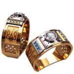 Anel de Confraria em Ouro Amarelo 18k com Topazio, Citrino e Diamante, 14mm