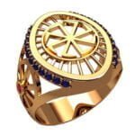 Anel de Confraria em Ouro Amarelo 18k com Safira, 15mm