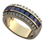 Anel de Confraria em Ouro Amarelo 18k com Safira e Diamantes, 10mm