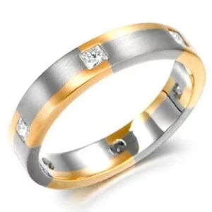 Anel em Ouro Branco & Amarelo e Diamantes, 4mm