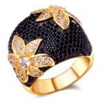 Anel em Ouro Amarelo 18k com Mourion Preto e Diamantes, 25mm