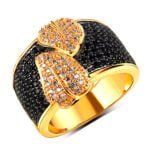 Anel em Ouro Amarelo 18k com Mourion Preto e Diamantes, 20mm