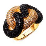 Anel em Ouro Amarelo 18k com Mourion Preto e Diamantes, 25mm