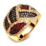 Anel em Ouro Amarelo 18k com Granada, Citrino e Diamantes, 15mm