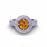 Anel em Ouro Branco 18k com Citrino e Diamantes, 4mm