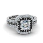 Anel em Ouro Branco 18k com Mourion Preto e Diamantes, 4mm