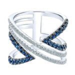 Anel em Ouro Branco 18k com Safira e Diamantes, 25mm