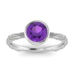 Anel em Ouro Branco 18k com Ametista, 3mm