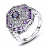 Anel em Ouro Branco 18k com Ametista e Diamantes, 3mm