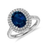 Anel em Ouro Branco 18k com Safira e Diamantes, 3mm