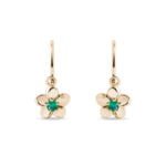 Brinco Infantil Flores em Ouro Amarelo 18k e Esmeraldas