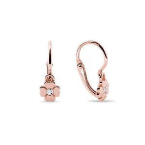 Brinco Infantil Flor em Ouro Rosa 18k e Diamantes