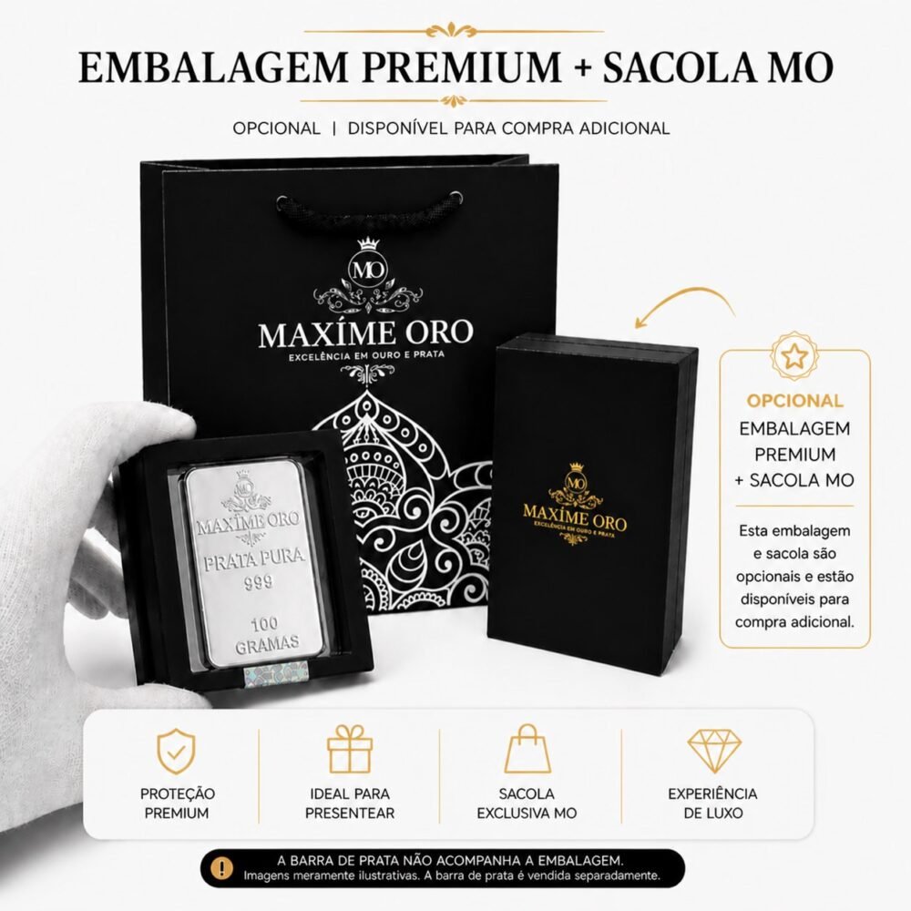 Barra de Prata Pura 100g (Ag999) Certificada e Lacrada | Maxíme Oro