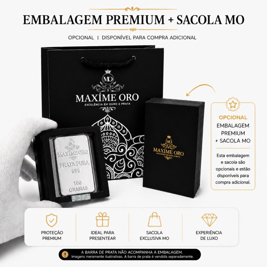 Barra de Prata Pura 100g (Ag999) Certificada e Lacrada | Maxíme Oro