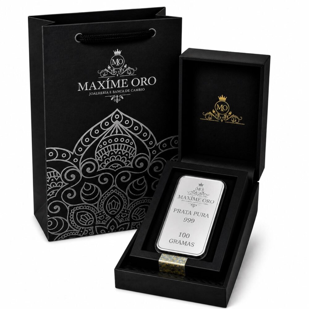 Barra de Prata Pura 100g (Ag999) Certificada e Lacrada | Maxíme Oro