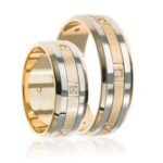 Par de Aliança em Ouro Amarelo & Branco 18k e Diamantes, 6mm