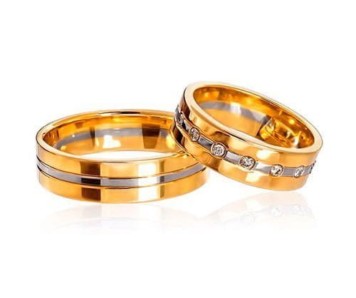 Par de Aliança em Ouro Amarelo & Branco 18k e Diamantes Par de Aliança em Ouro Amarelo & Branco 18k e Diamantes, 6mm - Imagem 1