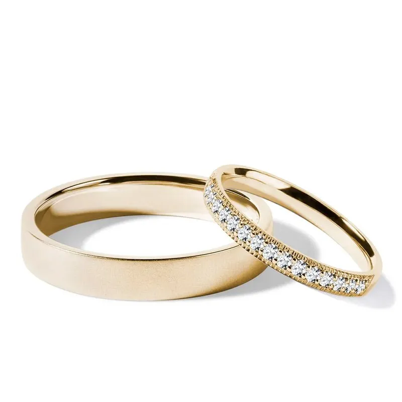 Par de Aliança em Ouro Amarelo 18k e Diamantes